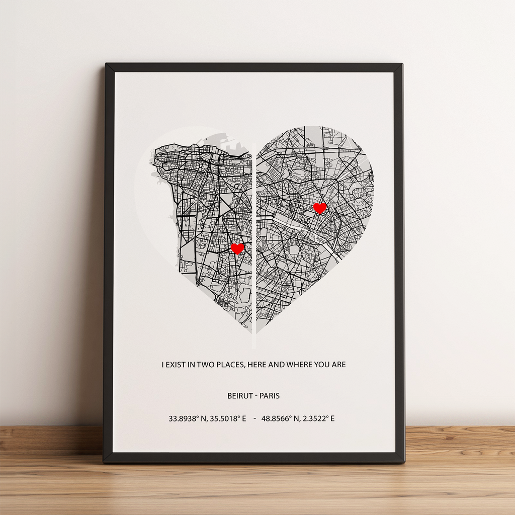 Classic Romance - Personalized Heart Map Poster